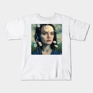 Portrait of pretty young  face with  daisy flowers Kids T-Shirt